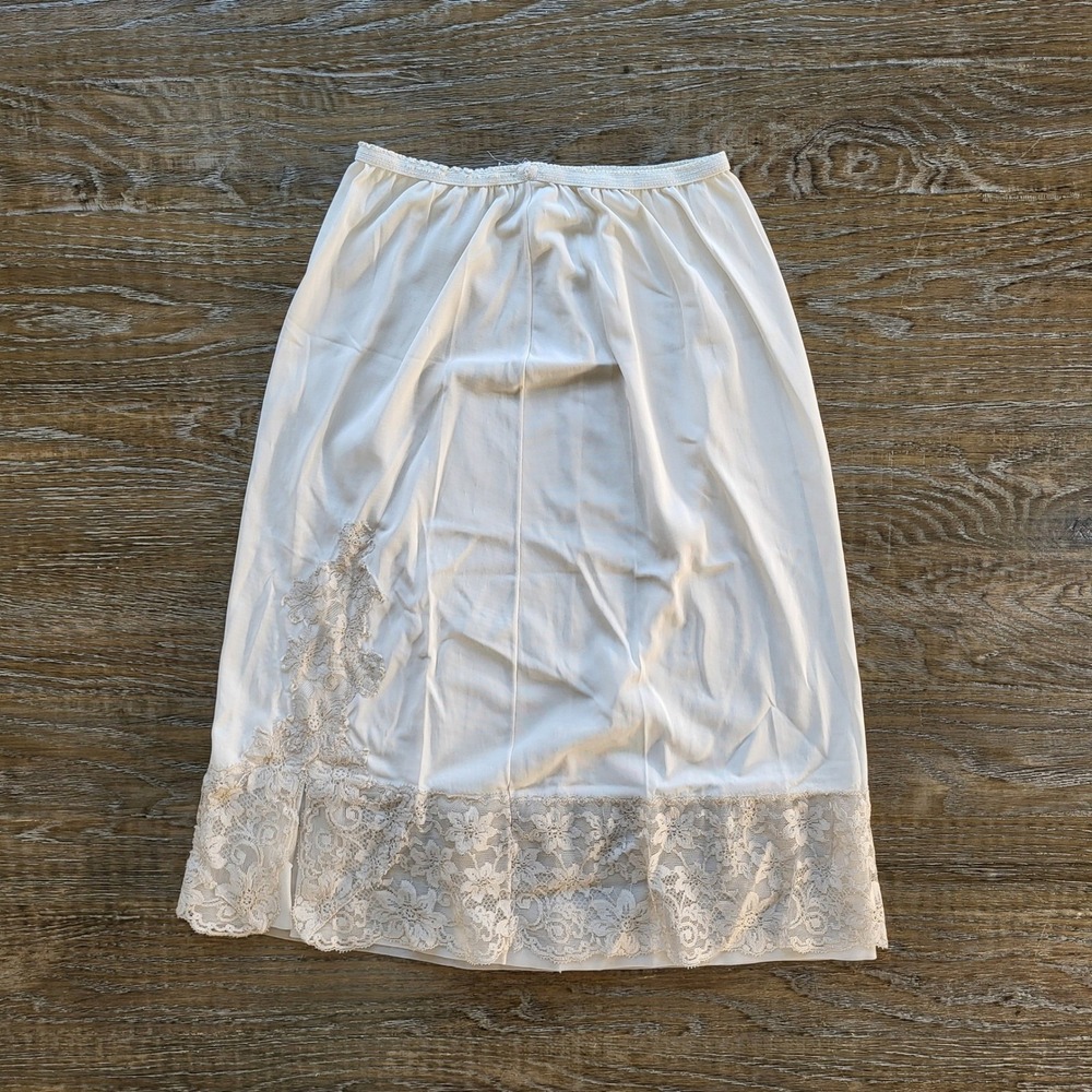 Vintage Ivory Lace Trim Half Slip Skirt Floral undergarment Lingerie 80's